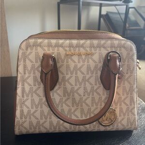 Michael Kors Tan and Cream Logo Satchel